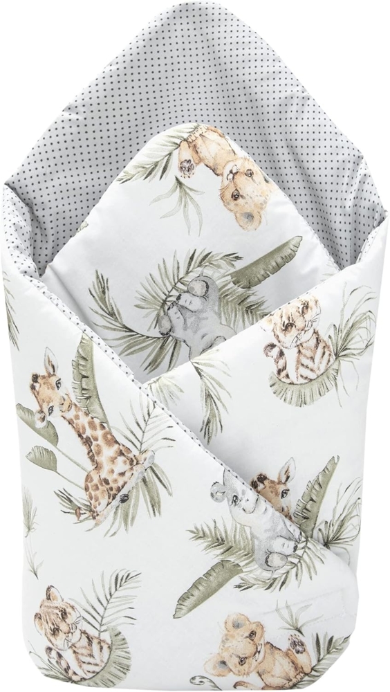 Medi Partners Steckkissen 100% Baumwolle 75x75 cm Einschlagdecke Babyhörnchen doppelseitig weich ganzjährig multifunktional antiallergisch Babys (Safari) Bild 1