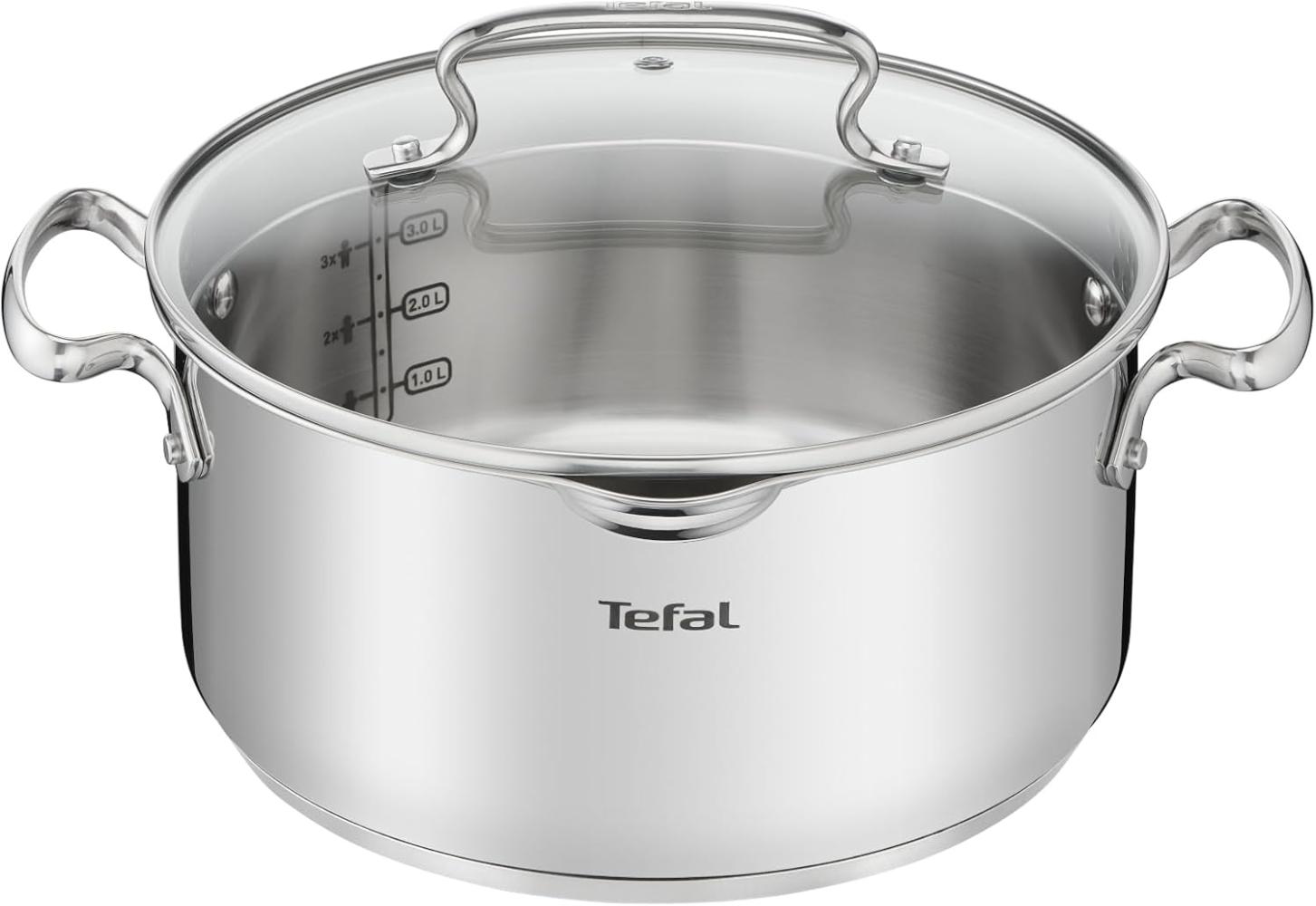 Tefal Kochtopf Duetto+, Edelstahl 18/10, hochglanzpoliert, Glasdeckel mit Siebfunktion Bild 1