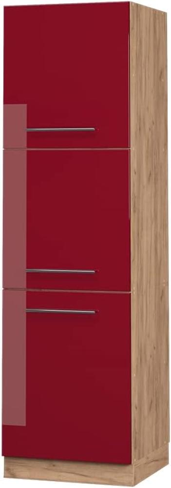 Vicco Küchenschrank Küchenmöbel Fame-Line modern Küche Einbauküche Küchenzeile Blende Unterschrank Hochschrank Hängeschrank (Eiche-Bordeaux-Rot Hochglanz, Herdumbauschrank hoch 60 cm) Bild 1