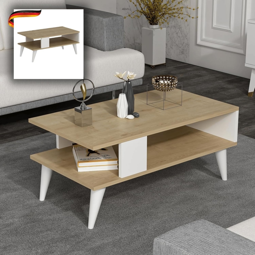 DELUKE® Couchtisch mit Stauraum LAO - Rechteckig Sofatisch rechteckig Stubentisch Wohnzimmertisch Kaffeetisch Beistelltisch Tisch für Couch Hellbraun Bild 1