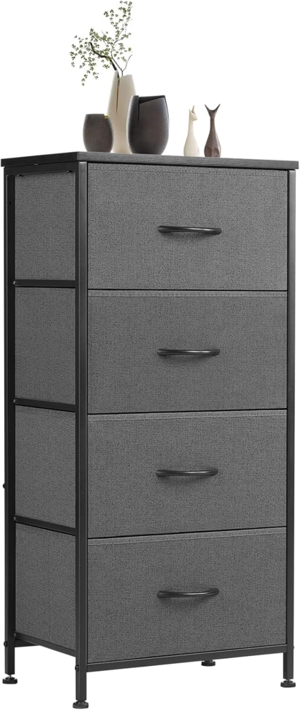 Sweetcrispy Kommode mit 4 Schubladen, Stoff Schubladenschrank, Schmal Schrank, Kommode Schlafzimmer, Industrial Stil für Wohnzimmer, Kinderzimmer, Flur Aufbewahrungsschrank, Hellgrau Bild 1