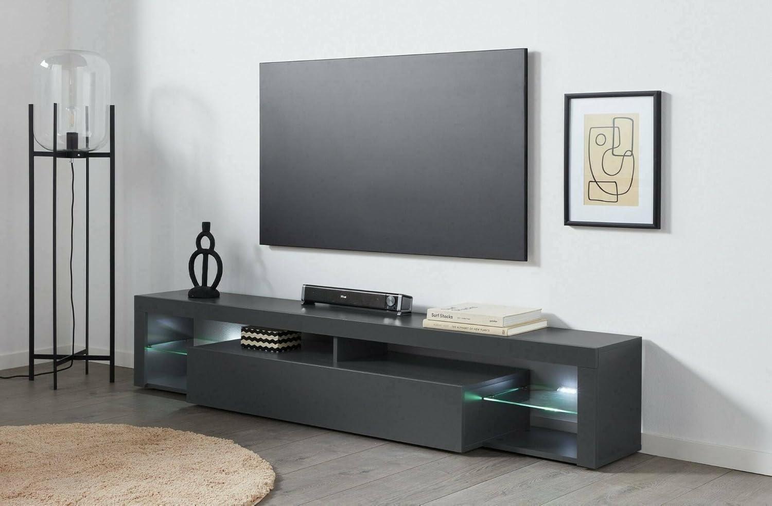 Dmora - TV-Ständer Uberto, TV-Ständerbasis, niedriges Wohnzimmer-Kommode mit 1 Tür, 100% Made in Italy, 200 x 40 x 35 cm, Anthrazit Bild 1