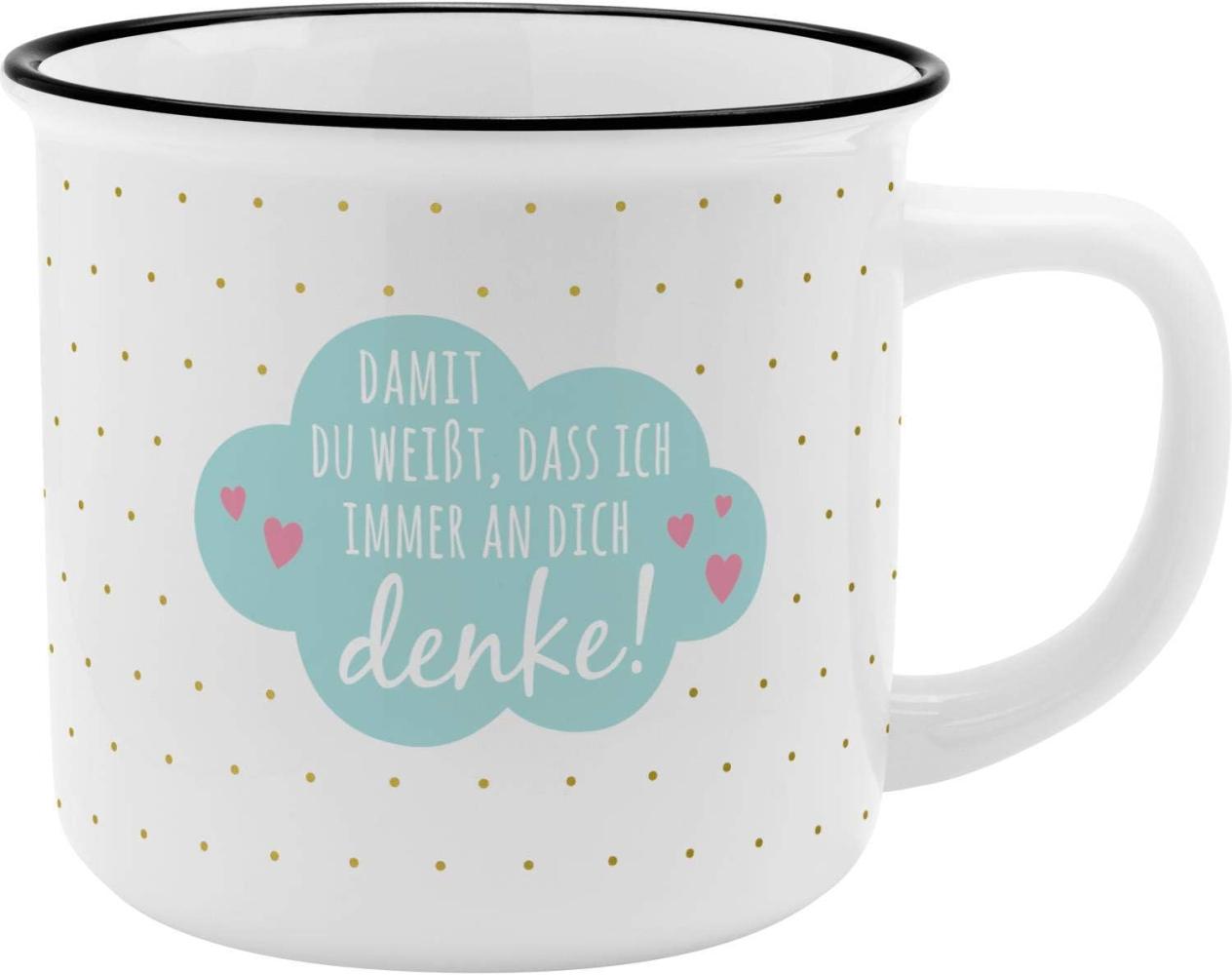 GRUSS & CO Becher Motiv "An Dich denke" | New Bone China Porzellan, Emaille-Optik, 35 cl | Geschenk Liebe | 46974 Bild 1