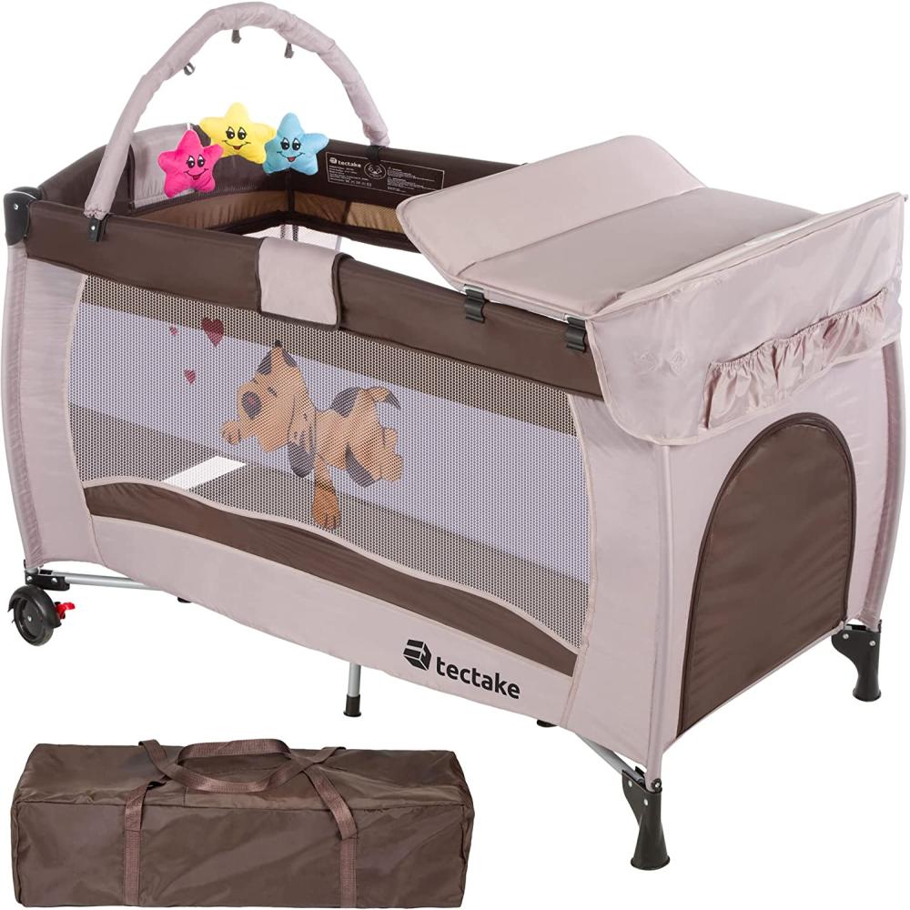 Kinderreisebett Hund 132x75x104cm mit Wickelauflage und Transporttasche - braun Bild 1