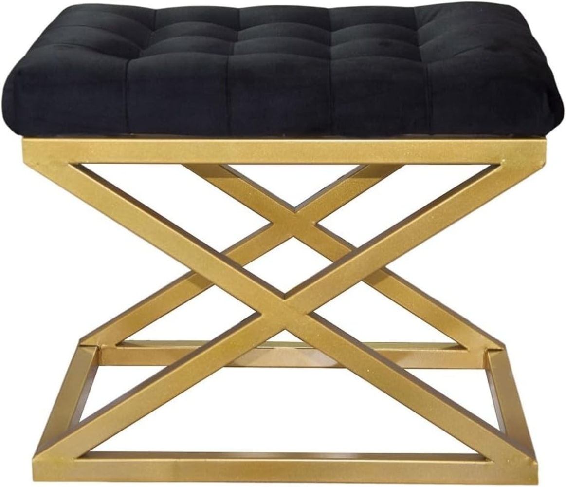 Atelier Del Sofa Stylish Pouffe with Metal Frame, 50 cm Width, 42 cm Height, 40 cm Depth | 100% Polyester Babyface, Grey with Gold & Black Accents | Perfect for Modern Decor Bild 1