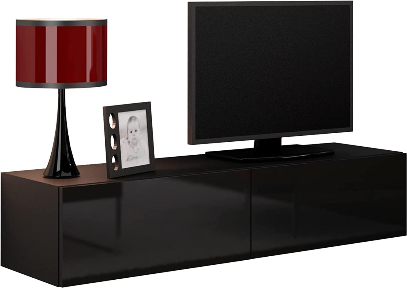 Mirjan24 TV Schrank Vigo, Fernsehschrank, TV Lowboard mit Grifflose Öffnen, Hängeschrank Hochglanz Matt Wohnwand (Länge: 140 cm, Schwarz/Schwarz Hochglanz) Bild 1