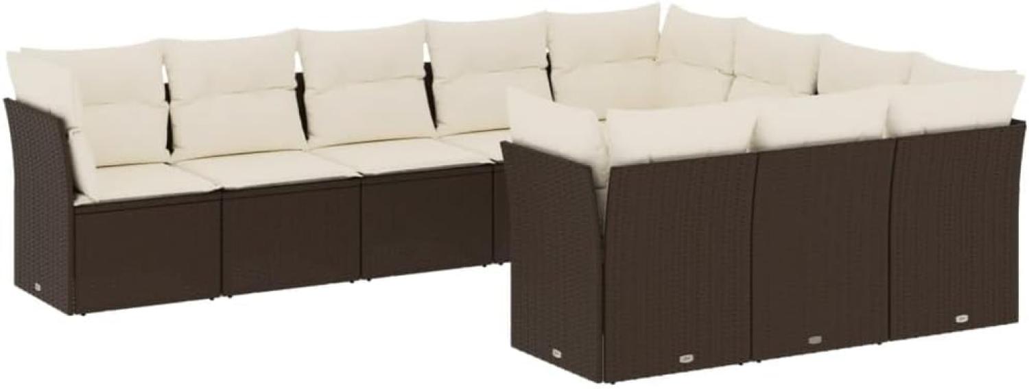 vidaXL 10-tlg. Garten-Sofagarnitur mit Kissen Braun Poly Rattan 3250062 Bild 1