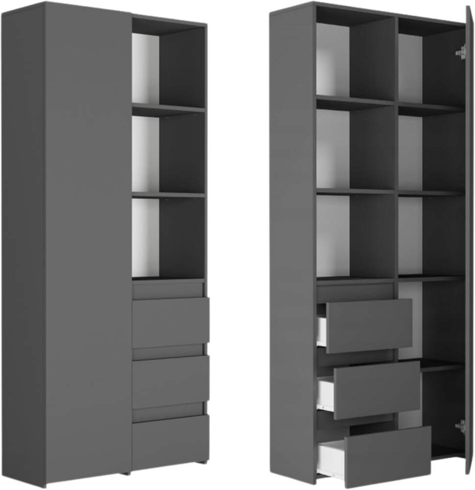 Home Collective Bücherregal mit Tür und Ablagen – stabil & vielseitig, 1 Tür 3 Schubladen und 2 Einlegeböden, Anthrazit Bild 1