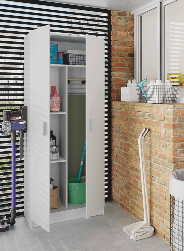 Dmora Mehrzweck-Kleiderschrank mit zwei Flügeltüren und zwei höhenverstellbaren Einlegeböden, Farbe Weiß, Maße 73 x 37 x 180 cm Bild 1