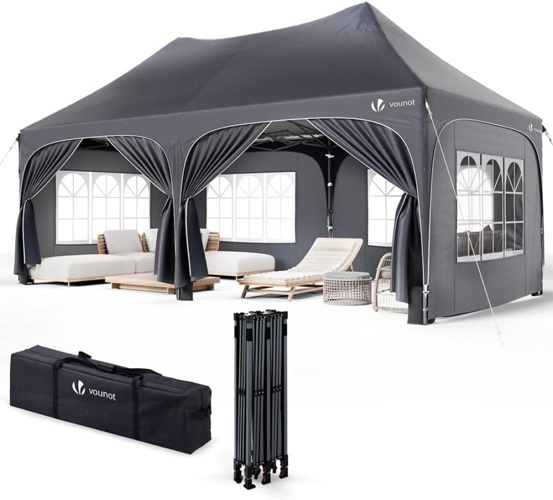 VOUNOT 3x6m Pavillon Wasserdicht mit 6 Seitenwänden, Faltpavillon Stabil, Partyzelt Winterfest, UV-Schutz 50+, Gartenzelt Faltbar mit 6 Sandsäcken und Tragetasche, Grau Bild 1