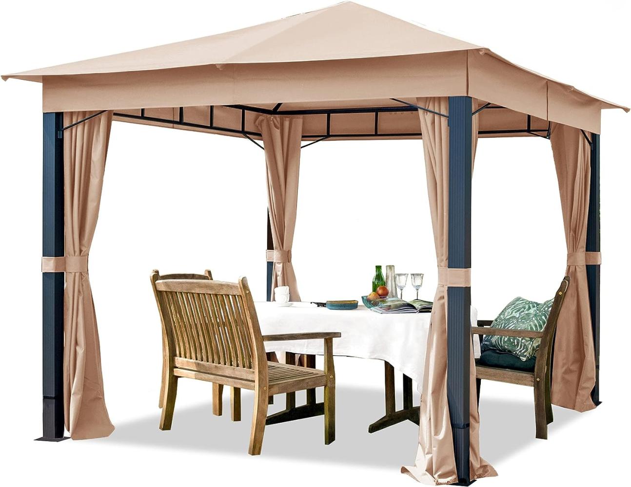 Gartenpavillon 3x3m ALU PREMIUM ca. 220g/m² Dachplane wasserdicht Pavillon - 4 Seitenteile Gartenzelt taupe ca. 9x9 cm Profil Bild 1