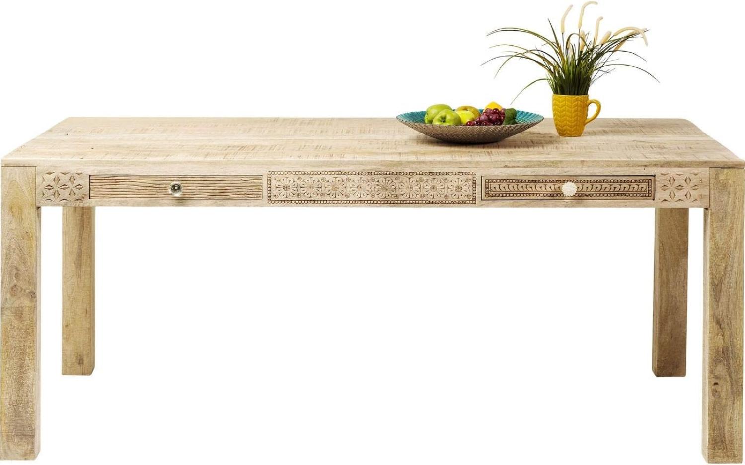 Kare Design Tisch Puro, Esszimmertisch verziert mit handgeschnitzten Ornamenten, moderner Esstisch aus hochwertigem Mango Echtholz mit liebevollen Details, (H/B/T) 76 x 140 x 70 cm, Holz, Natur Bild 1