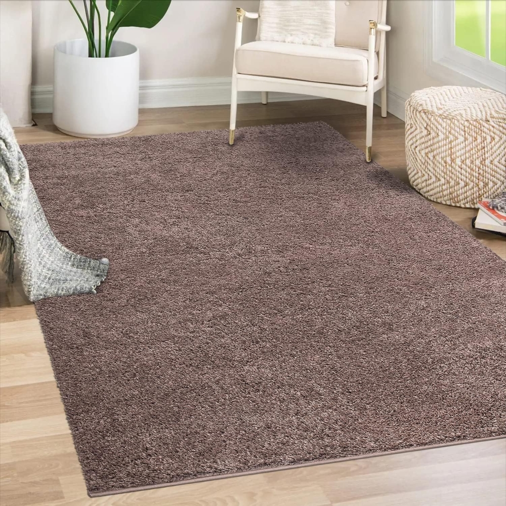 Teppich Läufer Hochflor Shaggy - 60x110cm Läufer - Braun Einfarbig Wohnzimmer Uni Flauschig Modern Boho Deko Teppiche Weich Schlafzimmer Bild 1