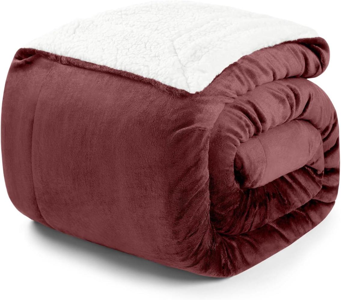 Blumtal Premium Sherpa Kuscheldecke 220 x 240 cm - warme Decke Oeko-TEX® zertifizierte Dicke Sofadecke, Tagesdecke oder Wohnzimmerdecke, Dunkelrot Bild 1