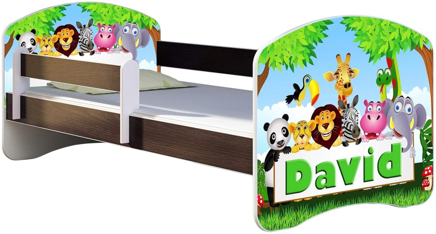 ACMA Kinderbett Jugendbett mit Einer Schublade und Matratze Wenge mit Rausfallschutz Lattenrost II 140x70 160x80 180x80 (01 Zoo name, 140x70) Bild 1