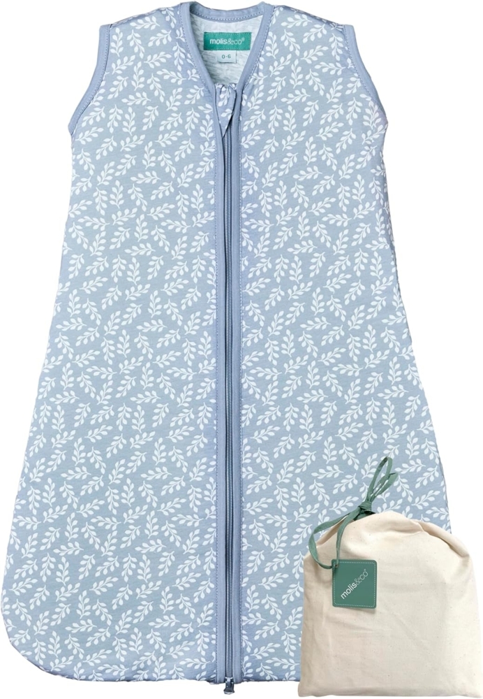 molis&co. Baby Schlafsack Sommer. 100% Baumwolle (Oeko-TEX 100). 0.5 Tog Sommerschlafsack Atmungsaktiv Babyschlafsack 85 cm für Jungen Mädchen Neugeborene 6-18 Monate. Blue Garden. Bild 1