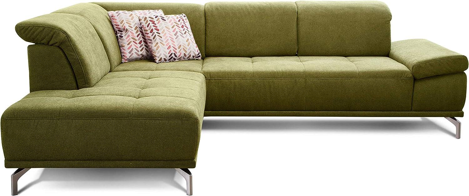 Cavadore Ecksofa Carly mit Federkern, Sitztiefe und Kopfstütze verstellbar im Design, 273 x 81 x 234, Webstoff grün Bild 1