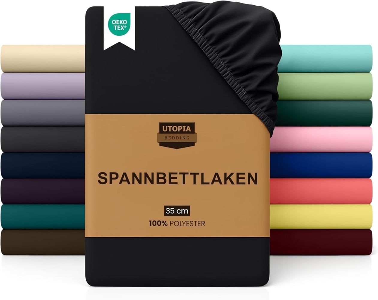 Utopia Bedding - Spannbettlaken 100x200 cm - Schwarz - Gebürstete Mikrofaser Spannbetttuch - 35 cm Tiefe Tasche Bild 1