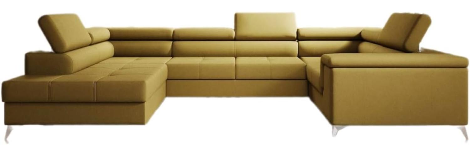 Designer Sofa Torino mit Schlaf- und Klappfunktion Stoff Senf Links Bild 1