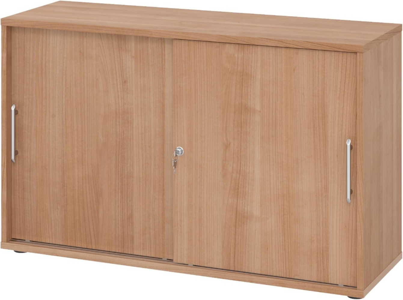 bümö® Schiebetürenschrank mit Schloss | Aktenschrank abschließbar für Ordner | Büroschrank mit Schiebetüren für Akten in Nussbaum Bild 1