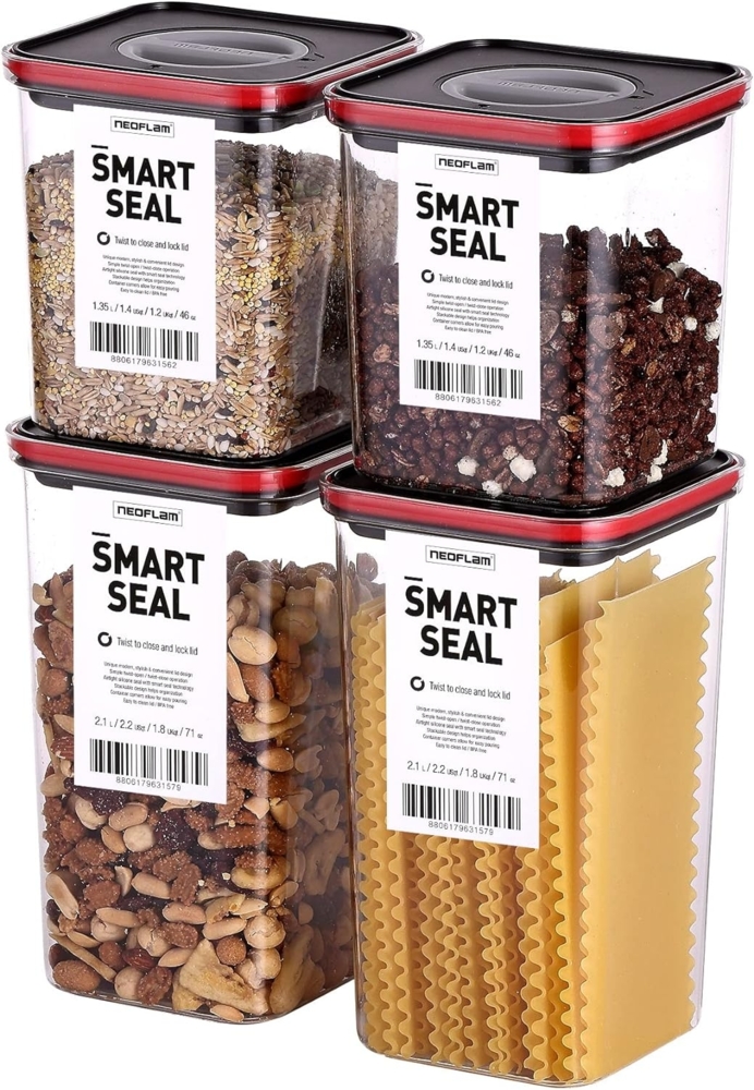 NEOFLAM® Vorratsdose Smart Seal Vorratsbehälter Set 4tlg. - Gr. 2x M, 2x L - Rot, Kunststoff (AS & PP), Silikon, (4-tlg) Bild 1