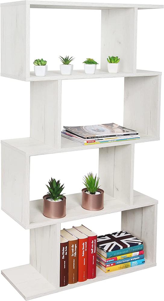 RICOO Standregal 129 x 70 x 25 cm Eiche weiß – Bücherregal Raumteiler Wohnzimmer WM071-EP Bild 1