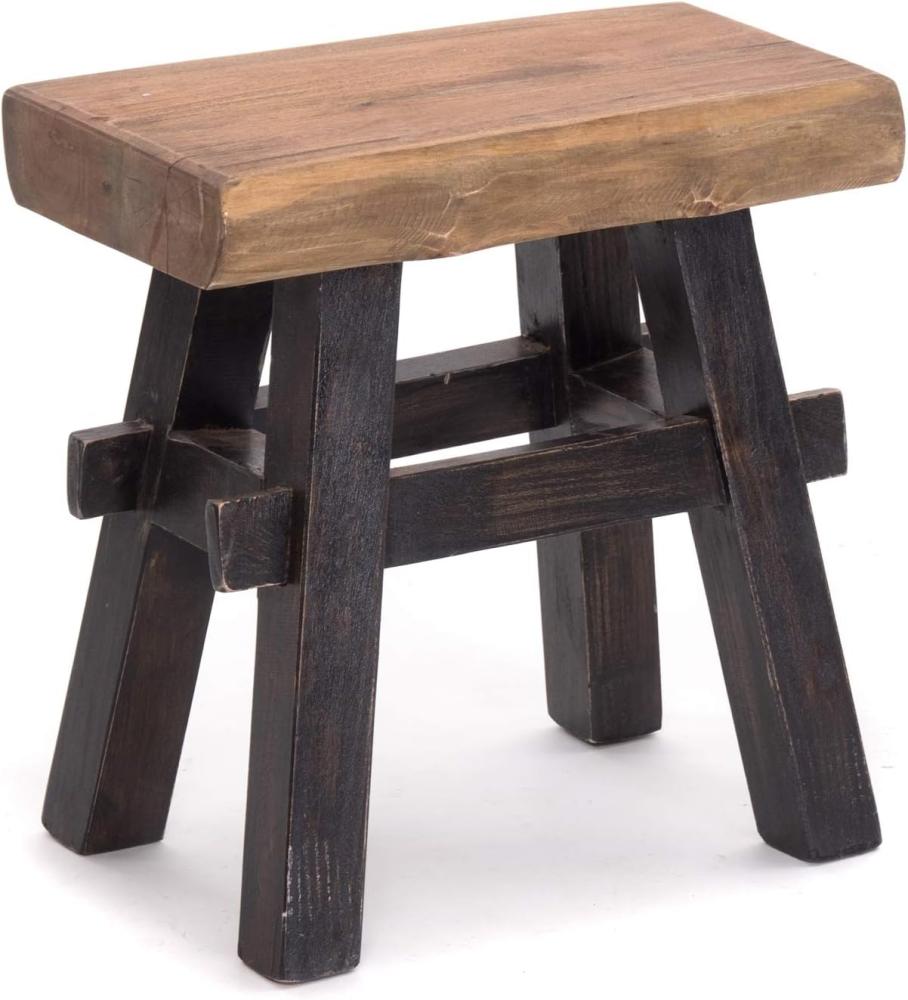 DESIGN DELIGHTS RUSTIKALER Holz HOCKER Vintage 40" | Recycling Hartholz, 43x45x27 cm (HxBxT) | Sitzhocker aus Massivholz, Schemel | Farbe: 04 schwarz-Natur Bild 1