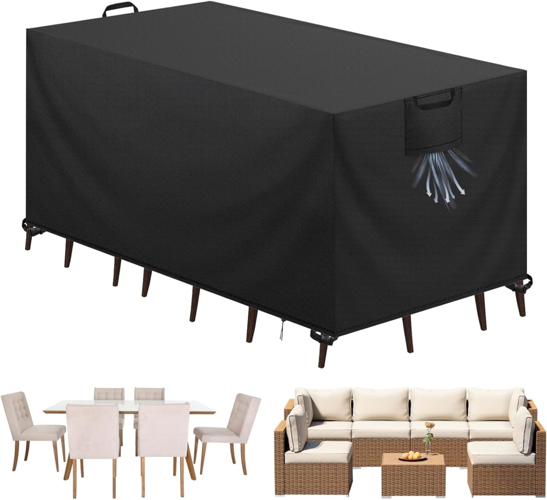 Aujink Abdeckung Gartenmöbel Winterfest, Wasserdichte Schutzhülle Gartenmöbel 420D Oxford Anti-UV Abdeckplane für Gartentische Terrassenmöbel Regenschutz und Staubfest Abdeckhaube Schwarz 125 x 63 x 74 cm Bild 1