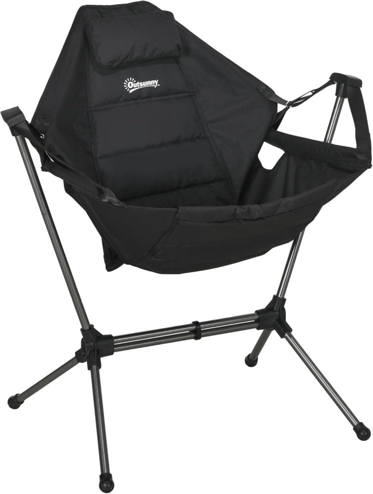 Outsunny Hängematte Campingstuhl Faltbar Gartensessel Regiestuhl Klappsessel mit Tasche bis 120kg Belastbar, Oxford, Schwarz Bild 1