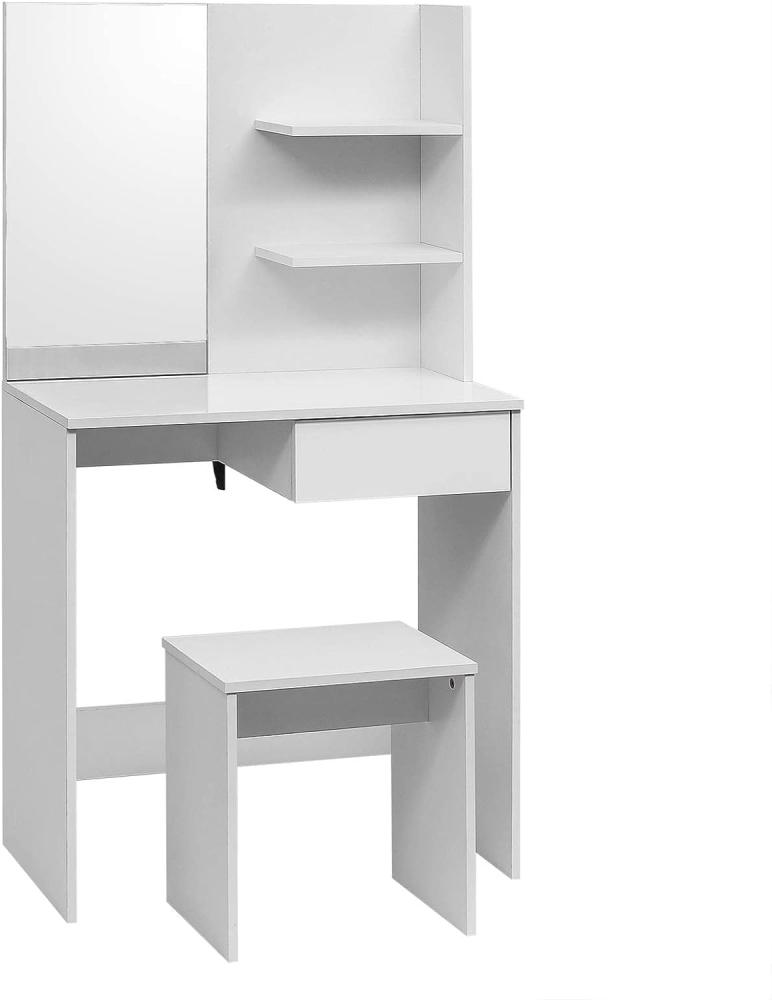 WOLTU Schminktisch mit Hocker und Spiegel, Schreibtisch + Regalsystem + Hocker, Hochglanz Kosmetiktisch, 75x40x138cm, Frisierkommode Schminkspiegel MB6045ws, Weiß Bild 1