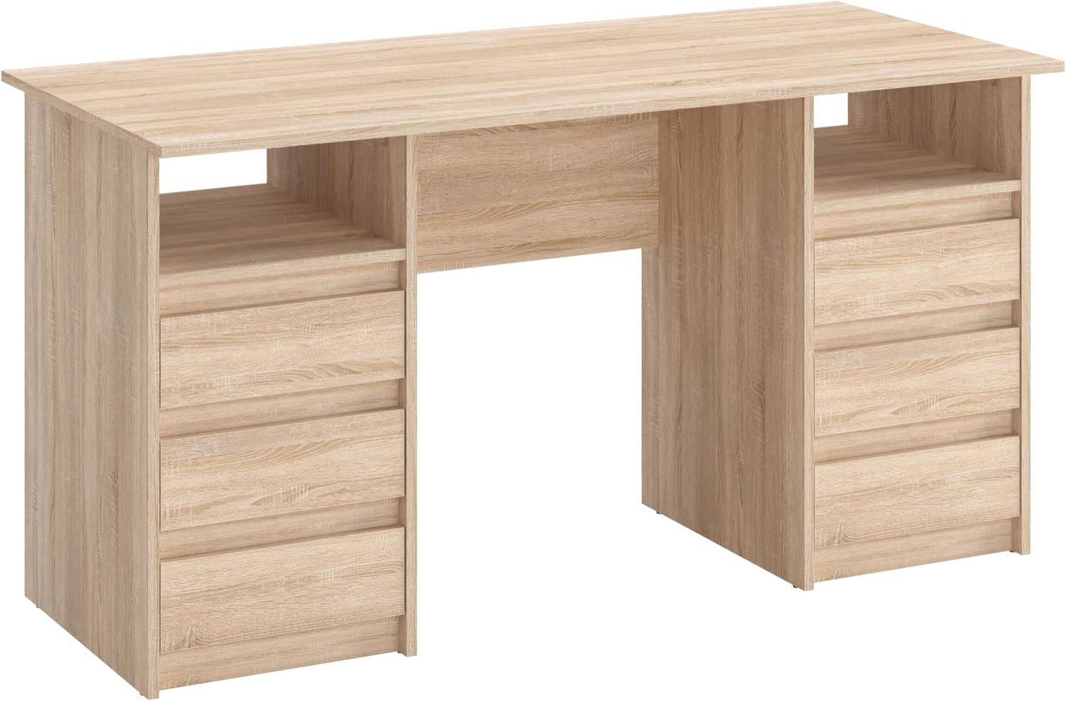KOMTO Schreibtisch mit Schubladen - Oslo 140 x 60 x 74 cm Moderner Schreibtisch Sonoma Eiche Bürotisch Computertisch Arbeitstisch Büro PC-Tisch Kinderschreibtisch mit Stauraum Bild 1
