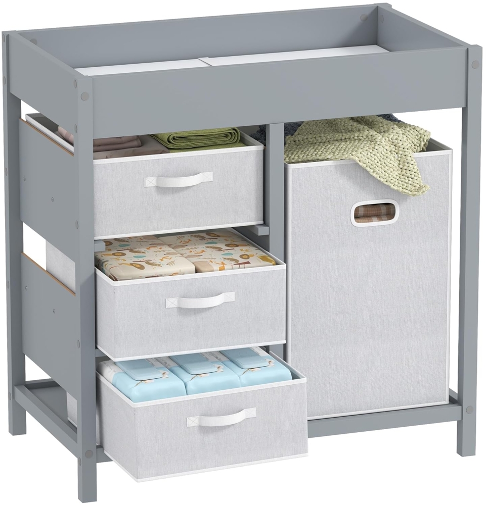 AIYAPLAY Wickeltisch mit 4 Schubladen, Wickelkommode für 0-12 Monate (max. 11kg), mit Matte, Säuglingspflege-Station für das Kinderzimmer, grau Bild 1