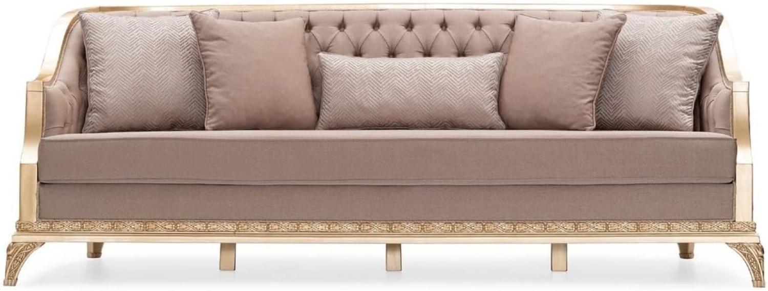 Casa Padrino Luxus Barock Wohnzimmer Sofa Braun / Gold - Handgefertigtes Barockstil Sofa mit dekorativen Kissen - Luxus Wohnzimmer Möbel im Barockstil - Barock Möbel Bild 1