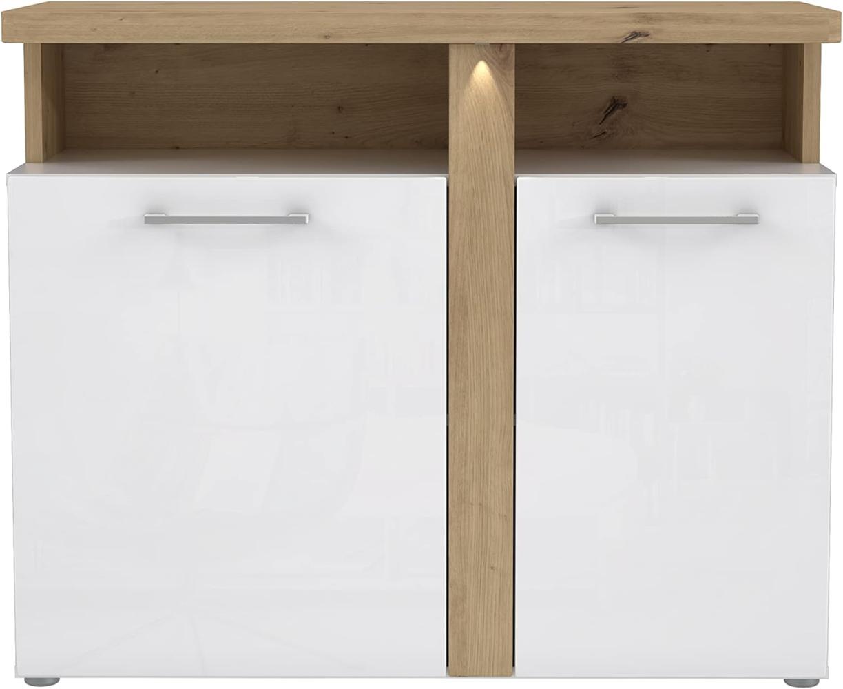 FORTE Tuluza Kommode mit LED Beleuchtung, Holzwerkstoff, Weiß/Braun, 103,5 x 85,9 x 43,4 cm Bild 1