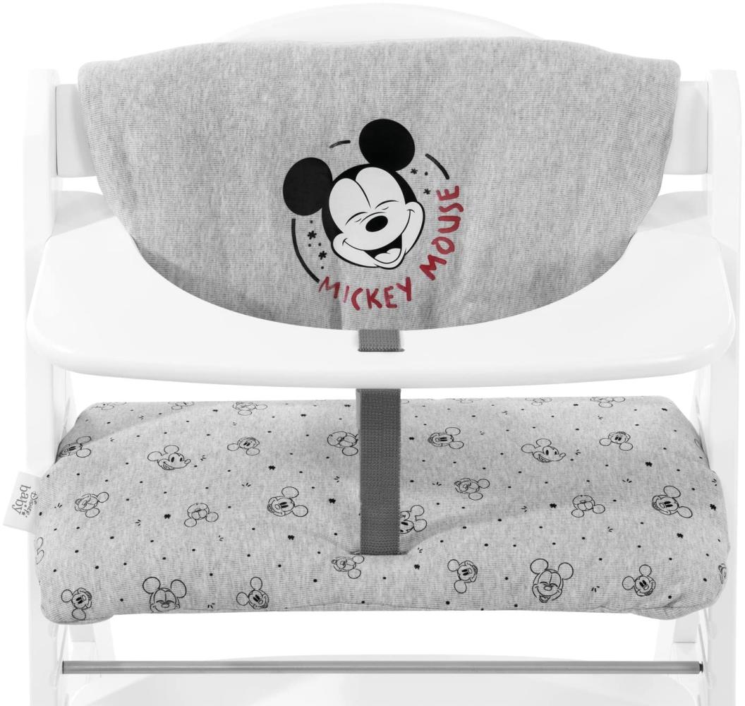 Hauck Sitzkissen Holzhochstühle Highchair Pad Deluxe,Kompatibel Alpha+,Beta+Bauähnlichen Modellen,Maschinenwaschbar,Einfache Befestigung Klettverschlüssen,Mickey Mouse Grey,66778,Mickey Mouse Grau Bild 1