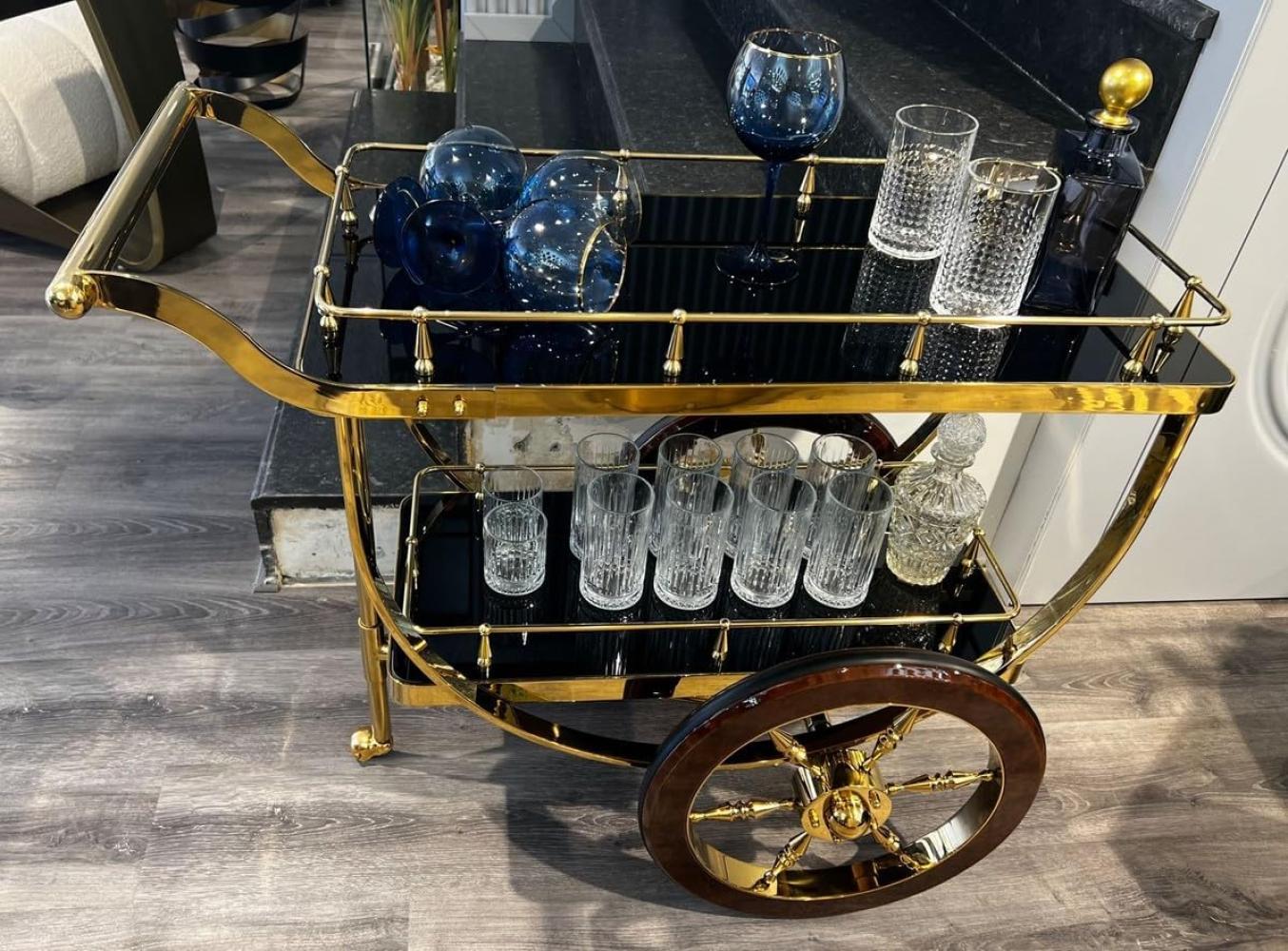 Casa Padrino Luxus Servierwagen Gold / Braun / Schwarz 98 x 48 x H. 85 cm - Edelstahl Trolley mit Glasplatten - Hotel Restaurant Gastronomie Trolley - Hotel & Restaurant Accessoires Bild 1