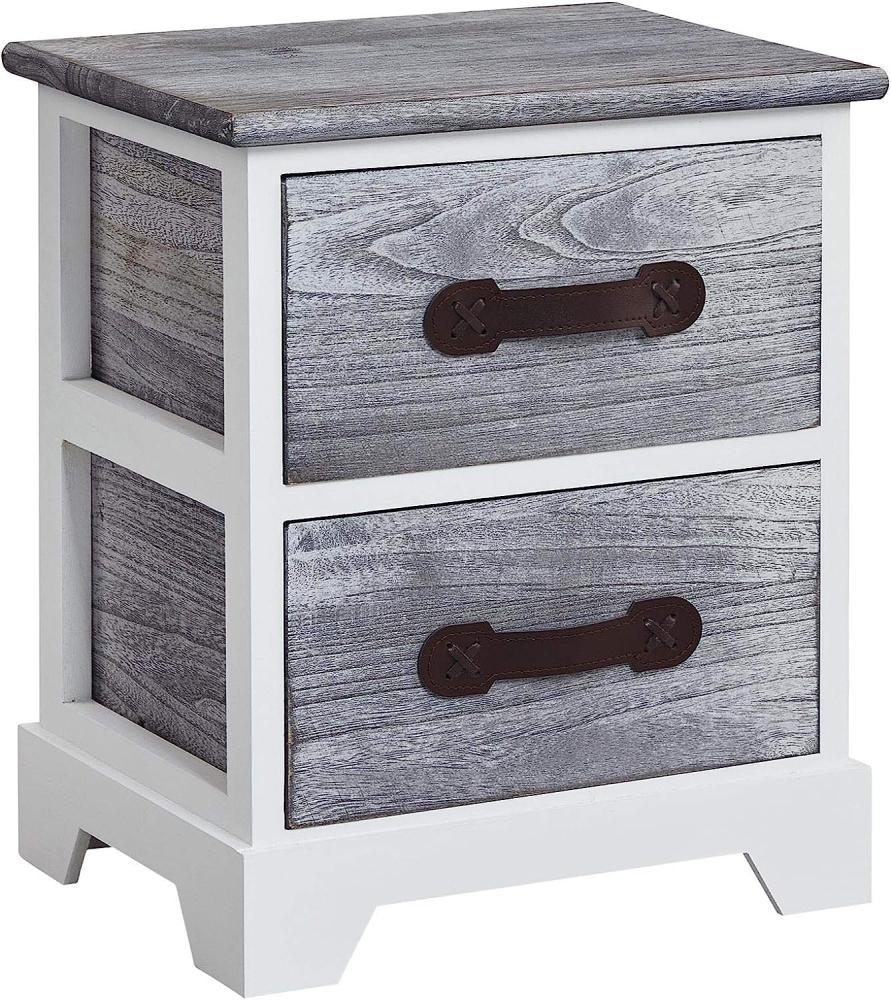 CARO-Möbel Nachttisch Salerno Nachtschrank Nachtkommode, mit 2 Schubladen in weiß grau, Shabby Chic Vintage Look Bild 1