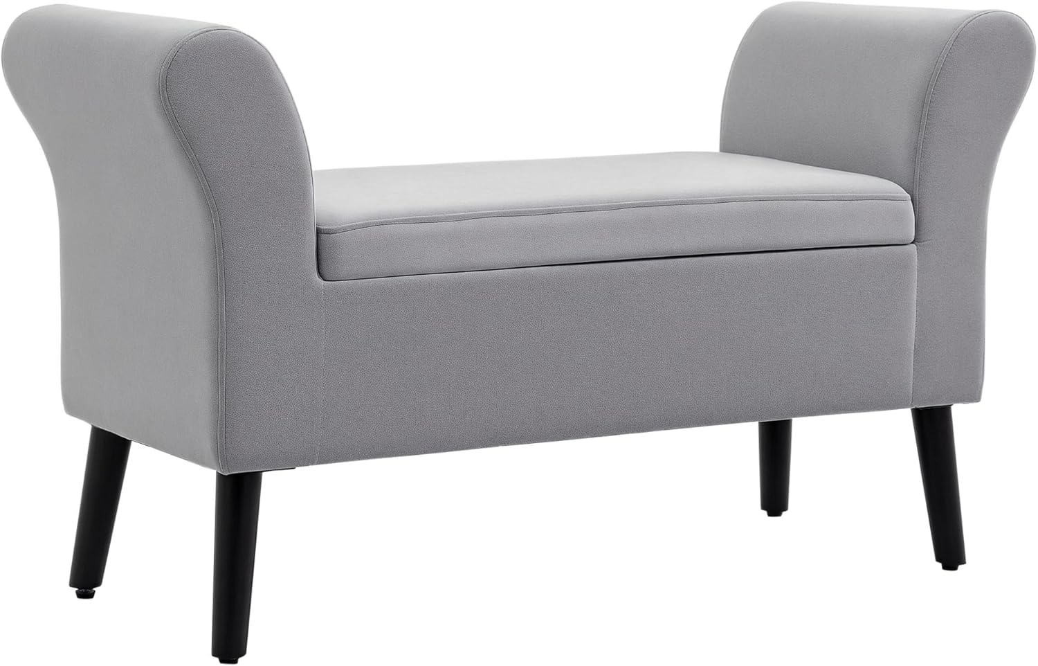 HOMCOM Sitzbank Polsterbank mit Stauraum Armlehnen (Lagerbank, 1-St, Aufbewahrungsbank), samtartiges Polyester Gummiholz Hellgrau 111,5 x 41 x 65 cm Bild 1