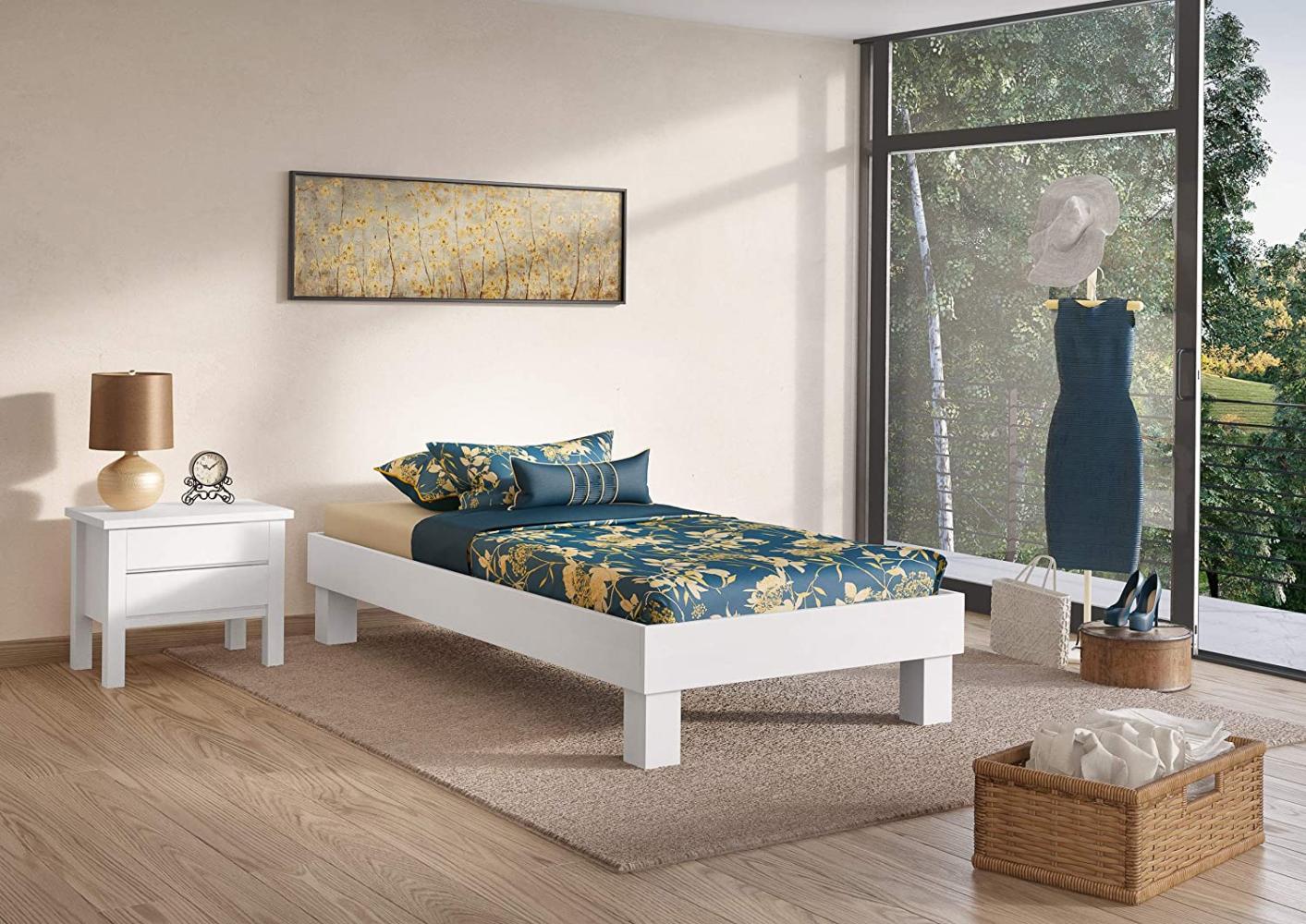 Erst-Holz Holzbett weiß, 100x200 cm, Buche Bild 1