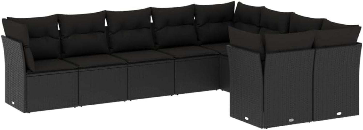 vidaXL 9-tlg. Garten-Sofagarnitur mit Kissen Schwarz Poly Rattan 3218165 Bild 1