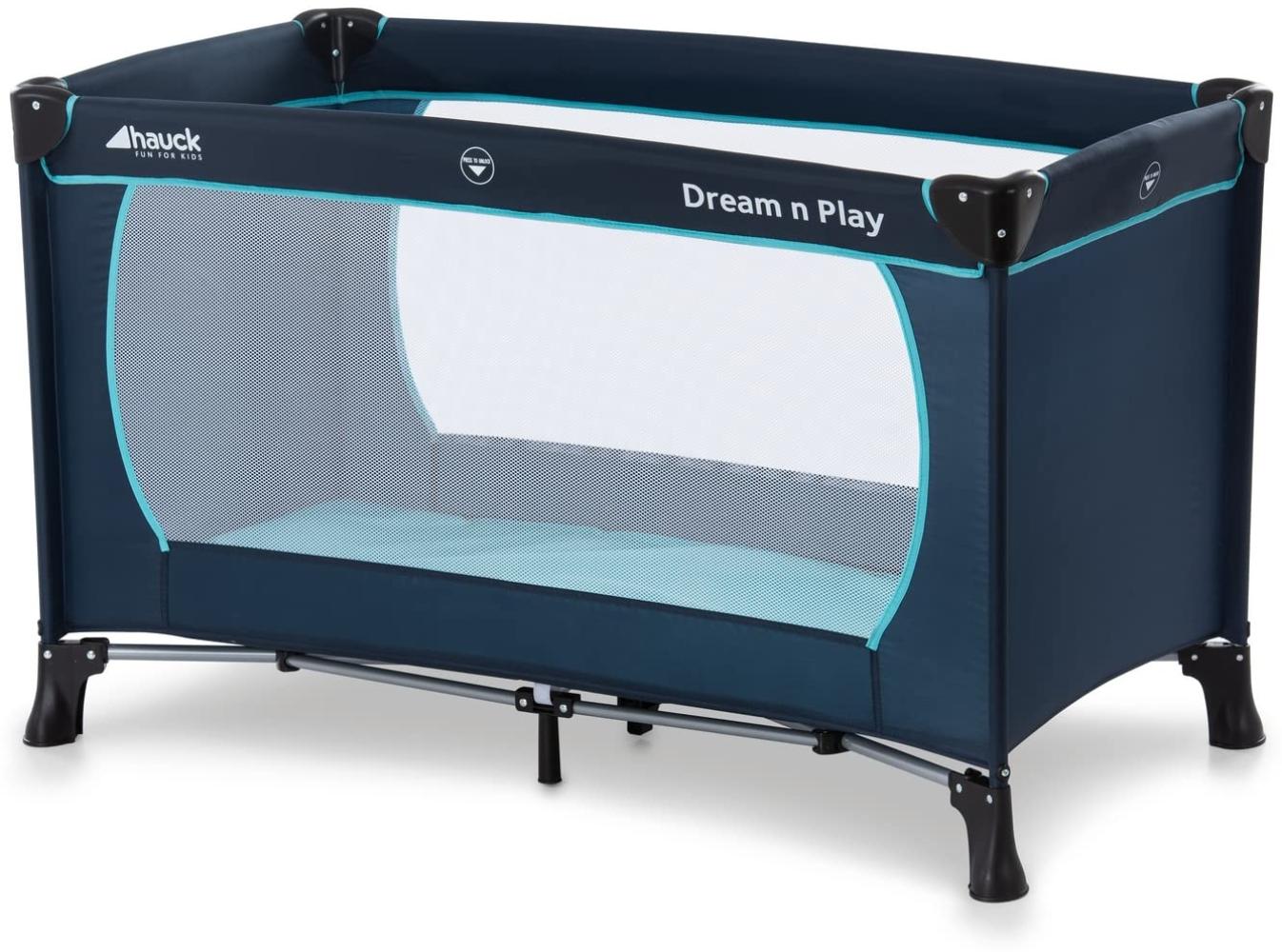 Hauck Reisebett Dream N Play 120x60 cm, für Babys und Kinder ab Geburt bis 15 kg, Leicht, Kompakt Faltbar, Inklusive Transporttasche und Faltboden, Navy Blau Bild 1