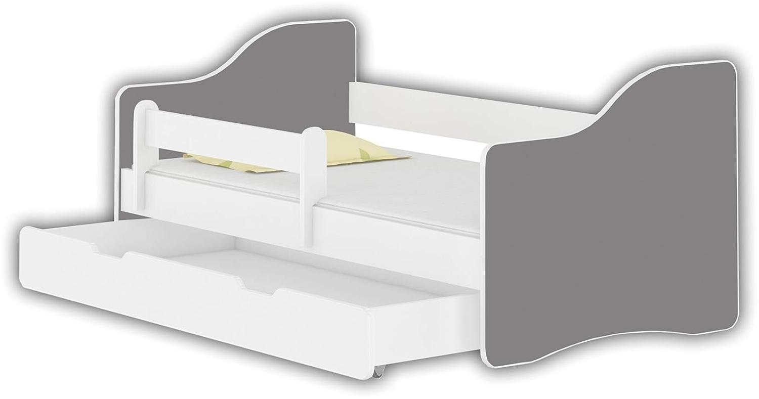 Jugendbett Kinderbett mit einer Schublade mit Rausfallschutz und Matratze Weiß ACMA HAPPY 140x70 160x80 180x80 (Grau, 140x70 cm + Schublade) Bild 1