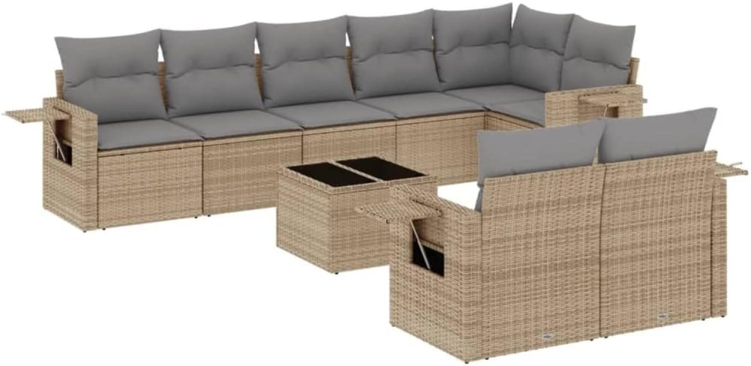vidaXL 9-tlg. Garten-Sofagarnitur mit Kissen Beige Poly Rattan 3252766 Bild 1