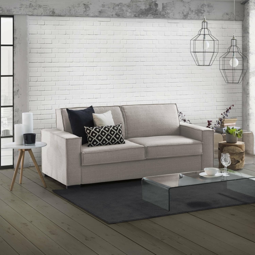 Talamo Italia 2-Sitzer Beatrice Schlafsofa,Wohnzimmersofa,Made in Italy,Drehbare Öffnung mit Matratze und Netz inklusive, aus gepolstertem Stoff, mit schmalen Armlehnen,cm: 160x95h90,Farbe Taubengrau Bild 1