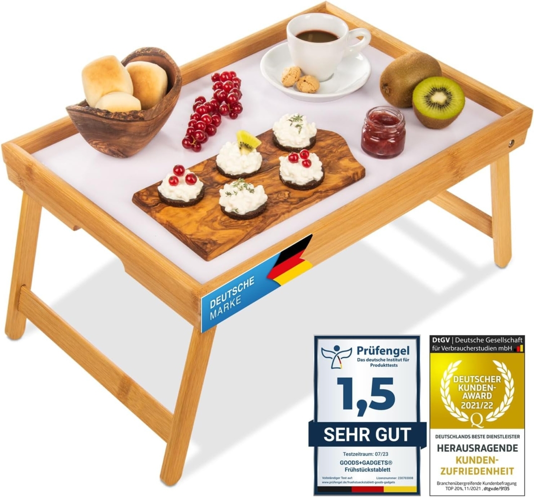 Dimono Tabletttisch Frühstückstablett Bambus Bett-Tablett, Serviertablett Betttisch Bild 1