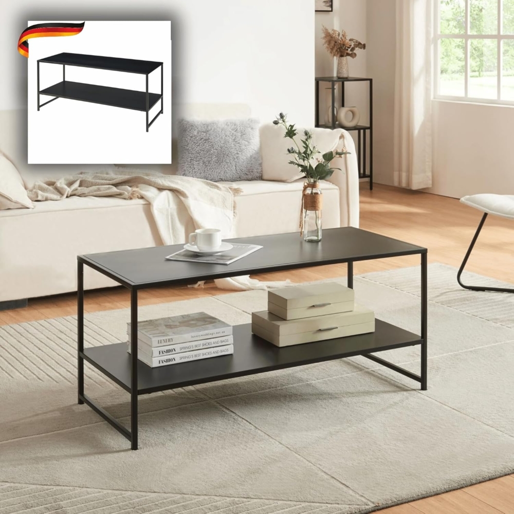 DELUKE® Couchtisch mit Stauraum MIAMI - mit Ablage Sofatisch rechteckig Stubentisch Wohnzimmertisch Kaffeetisch Beistelltisch Tisch für Couch Schwarz Bild 1