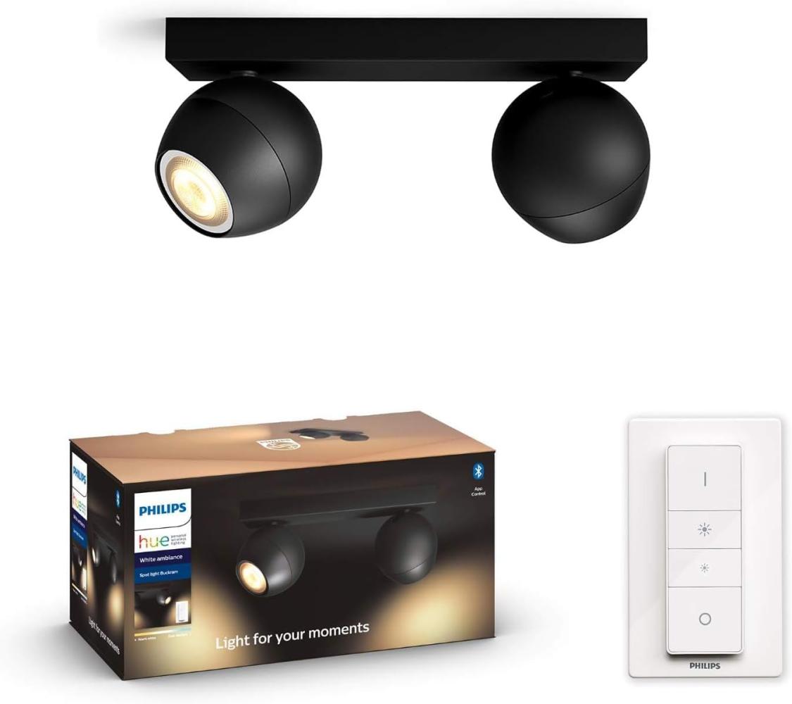 Philips Hue White Ambiance Buckram BT 2er Spot mit Dimmschalter schwarz Bild 1