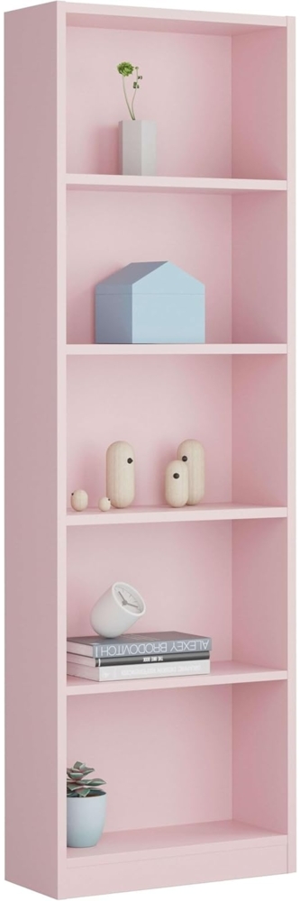 Lineares Bücherregal mit fünf Regalen, rosa Farbe, Maße 52 x 180 x 25 cm Bild 1