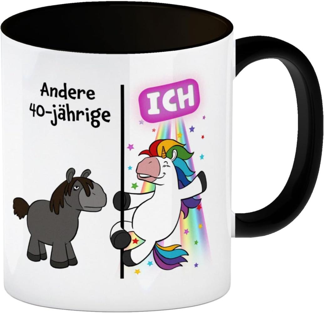 speecheese Tasse 40. Geburtstag Kaffeebecher Schwarz mit lustigem Spruch: Einhorn Bild 1