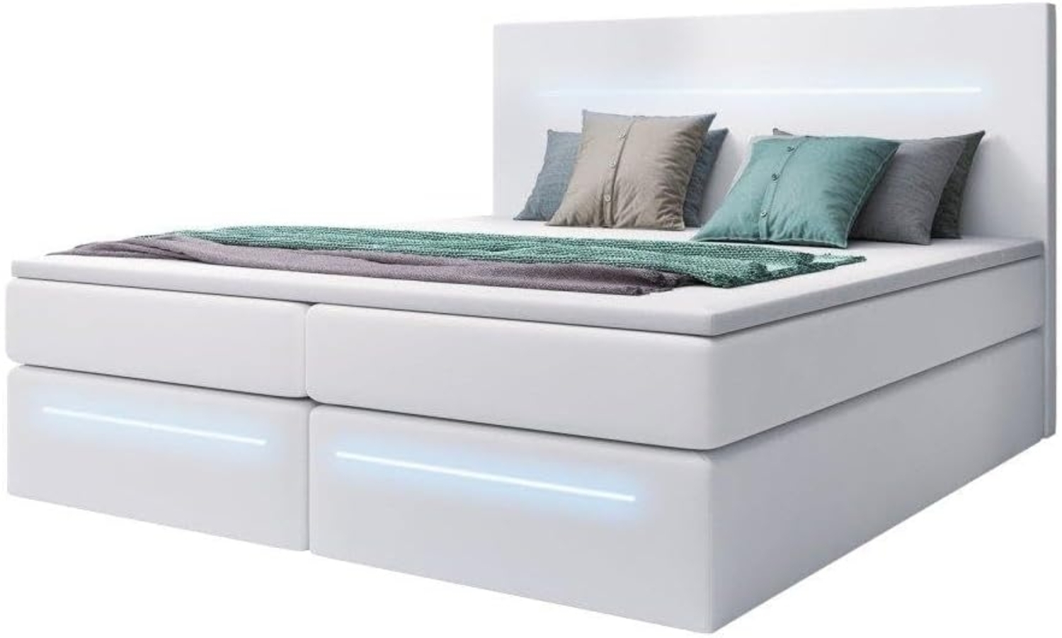 Boxspringbett Sejour mit LED u. Stauraum 120x200 Weiß H4 (100kg+) Bild 1